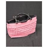 Pink Ruffled Handbag with Bamboo Handle