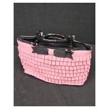 Pink Ruffled Handbag with Bamboo Handle