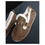 Cozy Brown Buckle Slippers with Sherpa Lining