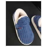 Cozy Blue Corduroy Slip-On House Shoes