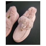 Plush Pink Faux Fur Lined Moccasin Slippers