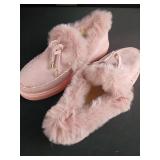 Plush Pink Faux Fur Lined Moccasin Slippers