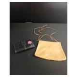 Vintage Leather Wallet and Cream Evening Bag Set