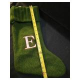 Monogrammed Green Knit Christmas Stocking with Letter E