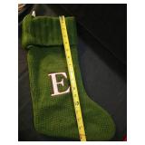 Monogrammed Green Knit Christmas Stocking with Letter E