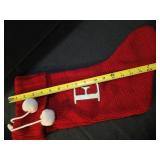 Red Knit Letter Scarf with Pom Poms