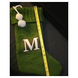 Monogrammed Green Knit Christmas Stocking with Pom Poms