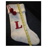 Personalized White Knit Christmas Stocking with Red Initial 