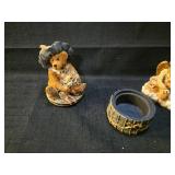 Vintage Teddy Bear Figurine with Candle Holder