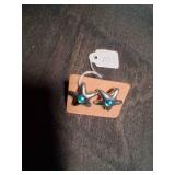 Sliver with Blue Gem Starfish Earrings