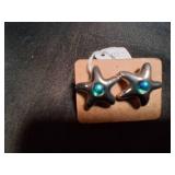 Sliver with Blue Gem Starfish Earrings