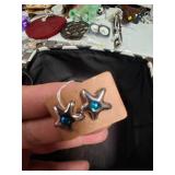 Sliver with Blue Gem Starfish Earrings