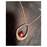 Vintage Gold Necklace with Red Gem in the center