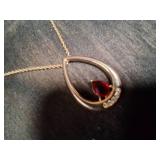 Vintage Gold Necklace with Red Gem in the center