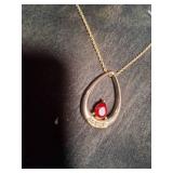 Vintage Gold Necklace with Red Gem in the center