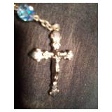 Religious Blue Beaded Necklace With Pendents.