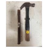 Vintage Claw Hammer with Wooden Handle and chisel