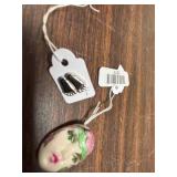 Vintage Floral Ceramic Bead with Baby Feet Charm