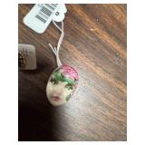 Vintage Floral Ceramic Bead with Baby Feet Charm