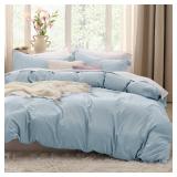 Bedsure Sky Blue Duvet Cover Full Size - 3 Pieces Prewashed Extra Soft Cotton-Like Bedding Set, Includes 1 Duvet Cover 80x90 Inches with Zipper Closure & 2 Pillow Shams, Comforter Not Included