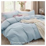 Bedsure Sky Blue Duvet Cover Full Size - 3 Pieces Prewashed Extra Soft Cotton-Like Bedding Set, Includes 1 Duvet Cover 80x90 Inches with Zipper Closure & 2 Pillow Shams, Comforter Not Included