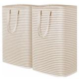 2 Pack Laundry Hamper Large Collapsible Laundry Baskets, Freestanding Waterproof Clothes Hamper with Easy Carry Handles in Laundry Room Bedroom Bathroom College Dorm for Adults, Beige, 2 x 80L