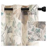 Floral Curtains 72 Inch Length Semi Sheer Light Filtering Curtains for Living Room Bedroom Floral Printing Window Treatment Grommet 2 Panels, Brown and Natural