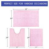 Striped Pink Bathroom Rug Set 3 Pieces Ultra Soft, Non Slip Chenille Toilet Mat, Absorbent Plush Shaggy Bath Mats for Bathroom, Bedroom, Kitchen