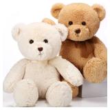 2 Pack Plush Bear Stuffed Animals 18 Inch Cuddly Stuffed Bear Plushies with Bow for Birthday Gifts Baby Shower Party Favor Decors Operation Christmas Bulk(Beige, Light Brown)