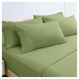 6 Pieces Lightweight Easy Care Microfiber Bed Sheets Set(Full, Sage Green), Super Soft & Fade Resistant, 15 inches Deep Pocket 1800 Thread Count Bedding