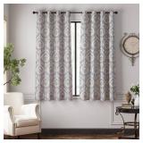 Linen Textured Curtains for Living Room Darkening 63 Inch Length, Medallion Drapes for Bedroom, Damask Pattern Window Treatments Vintage Curtain Panels, 2 Panels Blue on Greige