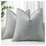 Couch Throw Pillow Covers 20x20 Set of 2, Decorative Soft Euro Neutral Chenille Pillow Covers with Elegant Design for Sofa Bed Living Room Home Decor, Ultimate Gray