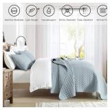 Quilt Twin Size Chambray Blue, Lightweight Quilt for Summer Ultra-Soft Microfiber Modern Style Quilted Clouds Pattern Bedspread Quit Set 2 Pieces (1 Quilt and 1 Pillow Sham)