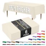 Party Solids 66% Thicker Premium Plastic Table Cloth Rectangle Table Cover 0.5 Mil 6 Pack Ivory Table Cloth 54 Inch x 108 Inch Disposable Tablecloth Won