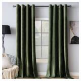 MIULEE 90 Inches Velvet Curtains Olive Green Elegant Grommet Curtains Thermal Insulated Soundproof Room Darkening Drapes for Classical Living Room Bedroom Decor 52 x 90 Inch Set of 2