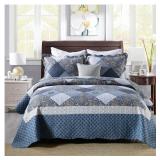 Quilts Queen Size, Navy Blue Floral Bedspreads, Lightweight Reversible Bed Coverlet for All Season, Country Quilts Bedding Set with 2 Pillow Shams