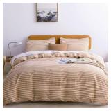 Cal King Duvet Cover Set, Cotton Duvet Cover 3 Pieces with Zipper Closure, 1 Duvet Cover and 2 Pillowcases(White with Rust Striped) - Retail: $69
