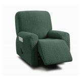4-Piece, 1 Seat Recliner Cover, Jacquard Stretch Reclining Chair Covers for 1 Cushion Reclining Sofa, Single Seat Recliner Couch Cover, Soft, Machine Washable (Style 2)(Green, Recliner Cover)
