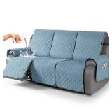 100% Waterproof Recliner Covers, Recliner Sofa Covers with Leg Straps, Reversible Recliner Couch Cover for Reclining Chair, Washable Couch Protector for Pets Kids(3 Seater, Sky Blue)