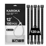 Zip Ties 12 inch Heavy Duty Zip Ties with 120 Pounds Tensile Strength, Black Cable Ties, 100 Pieces