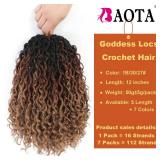 12 Inch Goddess Locs Crochet Hair Crochet Hair for Women Ombre Pre-looped Faux Locs With Curly Ends Synthetic Hair Extension (1B/30/27#) - Retail: $30