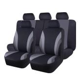 CAR PASS Line Rider Sporty Cloth 9PCS Universal Fit Car Seat Cover -100% Breathable with 5mm Composite Sponge Inside, Airbag Compatible, 3 Zipper Bench(Full Set, Black and Gray) - Retail: $28
