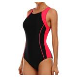 One Piece Sport Lap Swimsuit for Women Workout Training Surf Swimwear Black and Red. APPEARS USED although STILL TAGGED. - Retail: $32