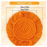 4Pcs Boho Macrame Coasters Yellow Orange Handmade Woven Drink Coasters Farmhouse Rustic Cup Mat Pad for Home Kitchen Office Fall Party Table Decor