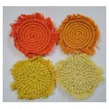 4Pcs Boho Macrame Coasters Yellow Orange Handmade Woven Drink Coasters Farmhouse Rustic Cup Mat Pad for Home Kitchen Office Fall Party Table Decor