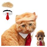 Pet Cat/Dog Blonde Wig with Tie - Iconic and Playful Toupee Hat, Cosplay Dress Up Clothing Costume Halloween Accessories (RedTie, L) - Retail: $17