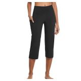 Yoga Pants for Women Capris High Waist Leggings with Pockets Wide Leg Exercise Workout Crop Straight Open Bottom Black M - Retail: $32