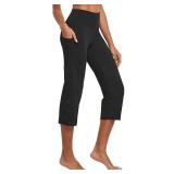 Yoga Pants for Women Capris High Waist Leggings with Pockets Wide Leg Exercise Workout Crop Straight Open Bottom Black M - Retail: $32