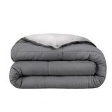Bare Home 1800 Collection Reversible Down Alternative Comforter  All-Season  Queen  Gray/Light Gray