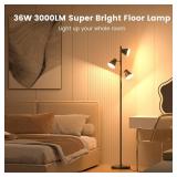 36W LED Tree Floor Lamp, Dimmable Tall Standing Lamp with Remote & Touch Control, 4 Color Temperatures Bright Floor Lamp, 3 Rotatable Light Modern Floor Lamps for Living Room Bedroom Office - Retail: 